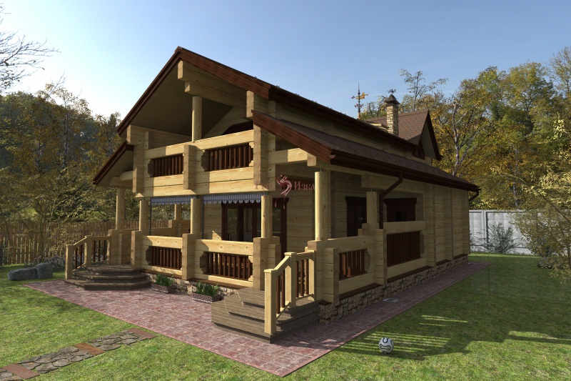 Проект деревянного дома с мансардным этажом из лафеченого бревна.