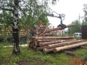 Доставка архангельского леса под строительство сруба бани в Чеховском районе.