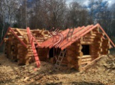 Строительство бревенчатой бани с барбекю из северного леса под Шале. Серпухов. Фото. Дикая рубка бани 